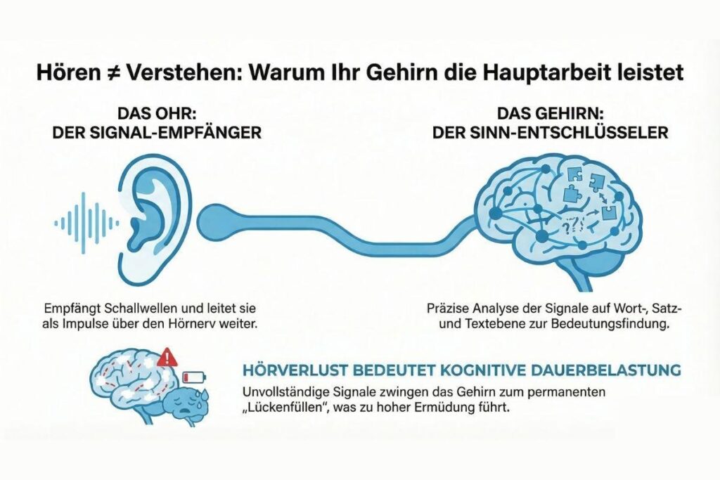 Infografik: Hören von Lautstärke und das kognitive Verstehen von Sprache sind zwei unterschiedliche Prozesse