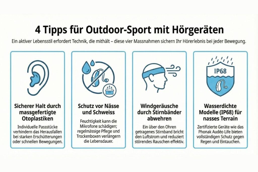 4 Tipps zur Verbesserung der Hörleistung beim Outdoor Sport mit Hörgeräten in der Infografik